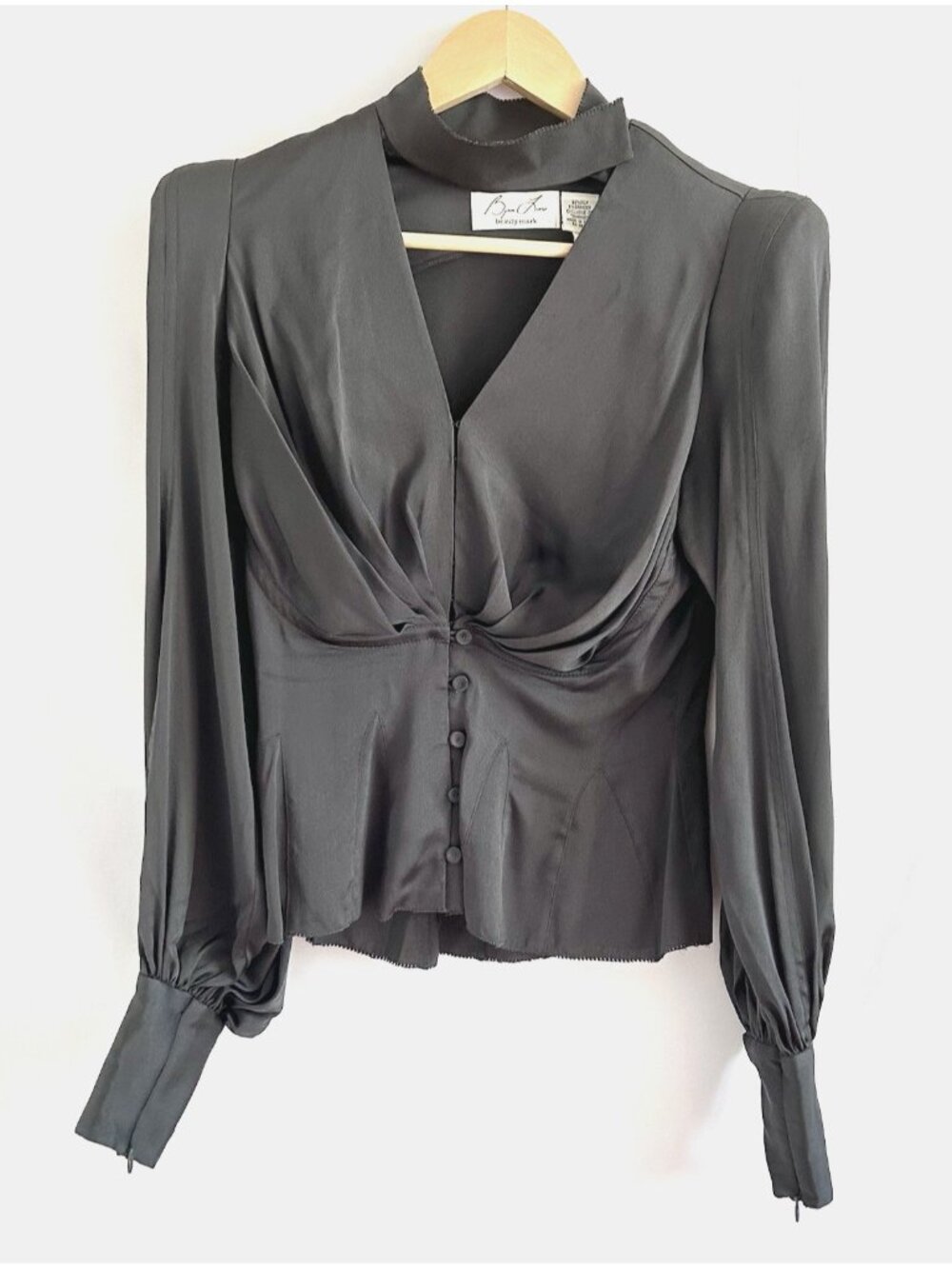 Byron Lars Beauty Mark Silk Twist Front Choker Blouse Y2K Charcoal Size 4